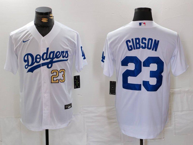 Men Los Angeles Dodgers 23 Gibson White Nike Game 2024 MLB Jersey style 2